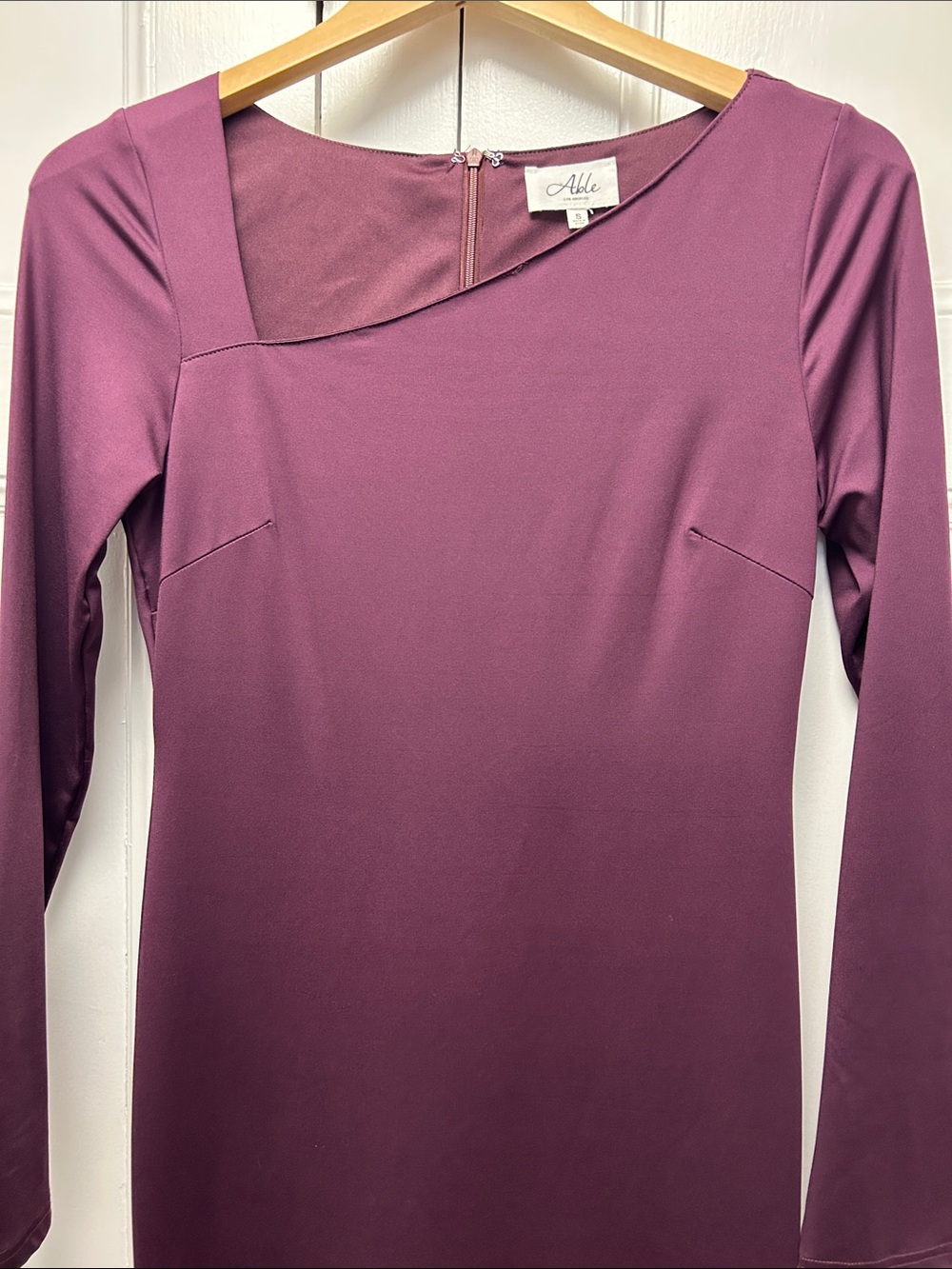 Able Plum Asymmetric Hem Long-Sleeve Dress - Picture 2 of 9
